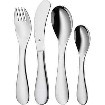 М'які дитячі столові прибори WMF з вигравіруваною назвою - персоналізований набір для дітей з гравіюванням - персоналізовані ідеї подарунків на хрестини для дівчаток і хлопчиків - персоналізовані столові прибори WMF - 4 предмети (з алмазним гравіюванням)