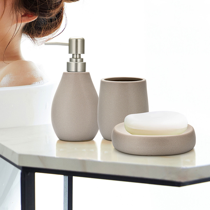 Дозатор рідкого мила Fissman 300 мл, стакан 400мл і мильниця в наборі (9509)