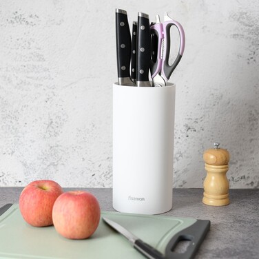 Підставка Fissman для кухонних ножів та ножиць 11x22 см кругла, колір БІЛИЙ пластик (12878)