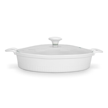 Овальная форма для запекания Fissman 28х22,5х6,5 см/1,6 л. со стеклянной крышкой фарфор (14158)