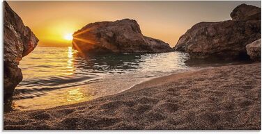 Настінний декор ARTland скляні картини настінна картина скляна картина цільна 40x40 см квадрат пляж море сонце Кариби природа пейзаж узбережжя схід сонця морський S7LE (захід сонця, затока, 100Д x 50Ш см)