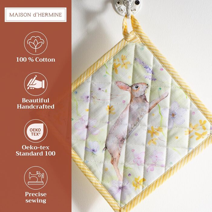 Рукавички для духовки Maison d&39 Hermine, підставки для каструль, 100 бавовна, термостійкі кухонні рукавички, рукавички для духовки (19 см x 33 см) та підставки для каструль (20 см x 20 см) для приготування їжі, Morzine - рукавички для духовки на День по