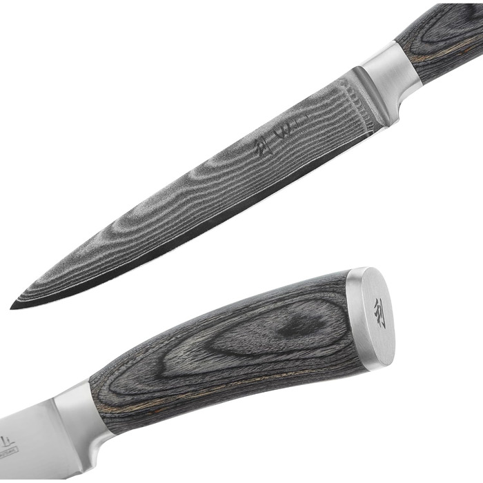 Набір ножів з дамаської сталі Wakoli Edib з 4 предметів, гострі леза від 8 до 18 см, набір кухонних ножів преміум-класу з 67 шарів дамаської сталі з ручками з дерева пакка, набір кухонних ножів преміум-класу з дамаської сталі та професійний шеф-кухарський