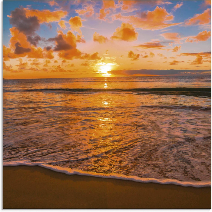 Настінний декор ARTland скляні картини настінна картина скляна картина цільна 40x40 см квадрат пляж море сонце Кариби природа пейзаж узбережжя схід сонця морський S7LE (Тропічний пляж, 20Д x 20Ш см)