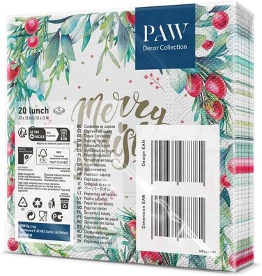 Серветки 3-шарові (33 x 33 см) I 20 шт. I Різнокольорові паперові серветки, ідеальні для різдвяного столу I Серветки - Різдво, зима, зірки, сніг, сніговики I (З Різдвом Христовим, квітковий принт)