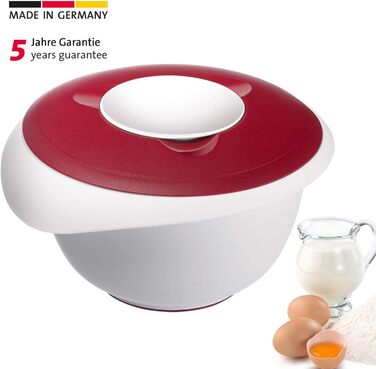 Чаша для змішування та випікання з двокомпонентною кришкою, 2,5 л, з носиком, пластикова, біла/яблучно-зелена, 3153227A (біла/червона, з кришкою)