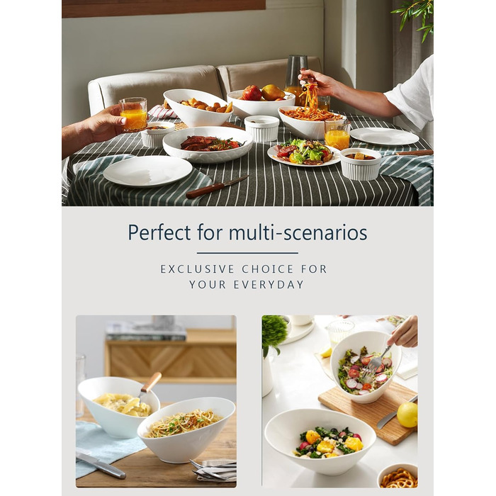 Салатник керамічний 770 мл, набір 2 предмети, білий Dowan