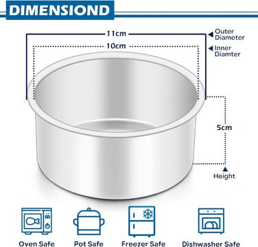 Большая форма для выпечки 20,3 см, нержавеющая сталь Herogo, круглая форма для выпечки, набор из 3 шт., слоеная форма для торта, формы для подноса на день рождения, глубина 5 см и бесшовный дизайн, прочный и пригодный для мытья в посудомоечной машине (10,