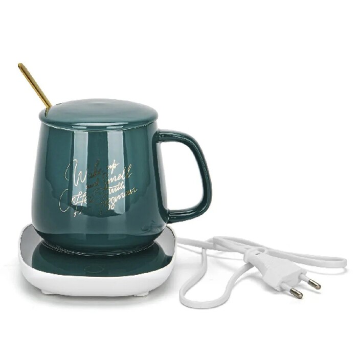 Кухоль Fissman 350 мл з електропідігрівачем 12 вт, колір зелений кераміка (6100)