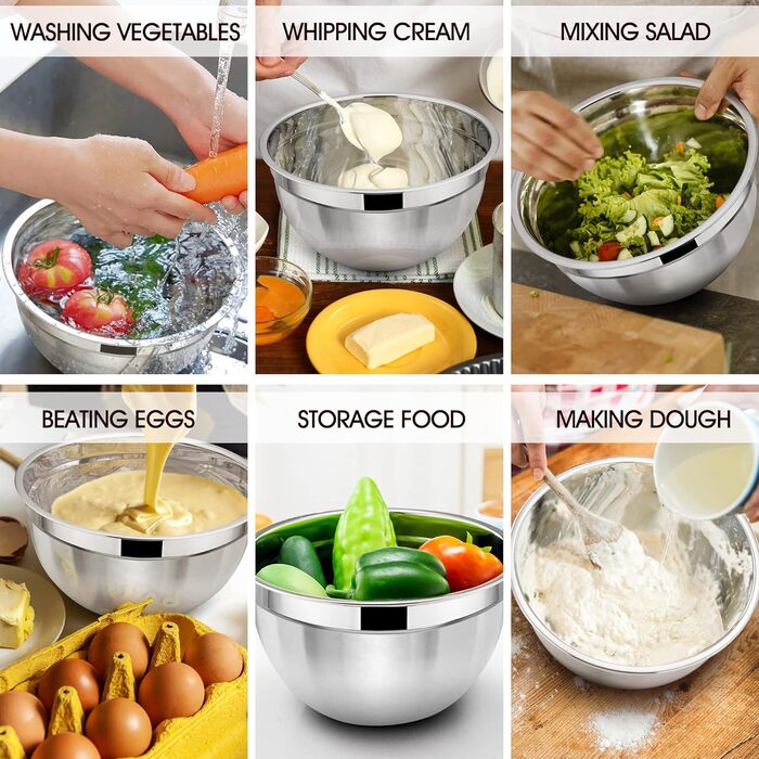 Набір мисок для змішування Herogo з 3 шт. , гніздова миска з нержавіючої сталі з чорними герметичними кришками, металеві миски для салату для приготування їжі, нетоксичні та нержавіючі, придатні для миття в посудомийній машині (4.5/2.7/1.5 QT)