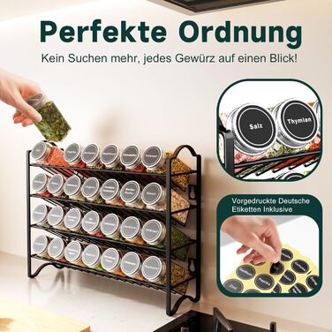 Набір з 28 баночок для спецій 120 мл зі стійкою 33,5 х 9,5 х 28 см чорний Enjoior