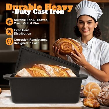 Форма для випікання хліба з кришкою, чавун NZQXJXZ