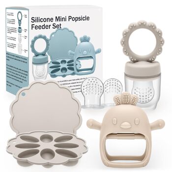 Соска CLDY Baby Fruit для немовлят, контейнер для зберігання дитячого харчування та 3 силіконові соски 3 розмірів для малюків від 3 місяців, дитяче морозиво для прорізування зубів, без BPA (1 набір зелених) (молочно-білий соняшник курча)