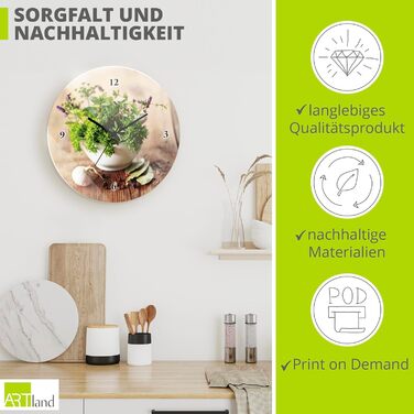 Настінний декор Настінний годинник без цокання Скло Ø 30 см Круглий Безшумний Фрукт Фрукти Апельсин у воді Фрукти Сучасна їжа T5UI (Різні трави, Кварцовий годинник)