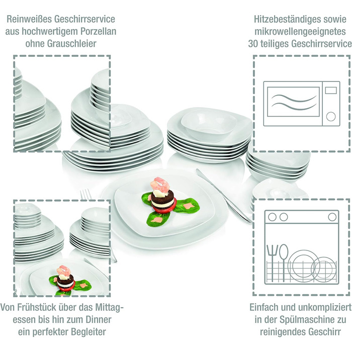 Обідній сервіз на 6 персон, 30 предметів, білий Bilgola Sänger