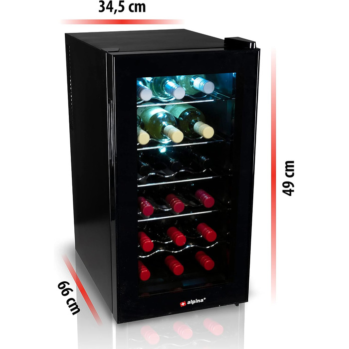 Винний холодильник до 18 пляшок чорний alpina