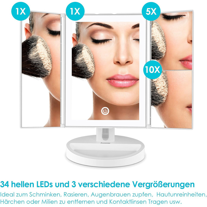 Дзеркало косметичне настільне з підсвічуванням та 10-кратним збільшенням Vialex