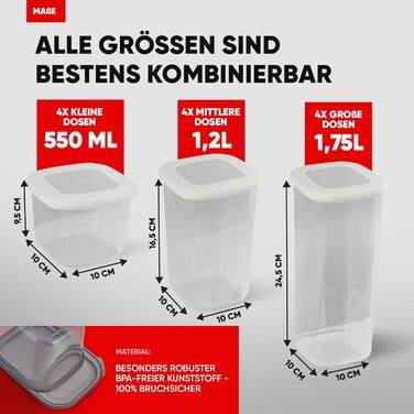 Банки для хранения с герметичными крышками Набор из 24 контейнеров для хранения БЕЗ БИСФЕНОЛА А Для мюсли, хранения муки и сахара Практичный кухонный ящик для хранения всех продуктов (белый / набор из 6 шт. 0,550 мл)