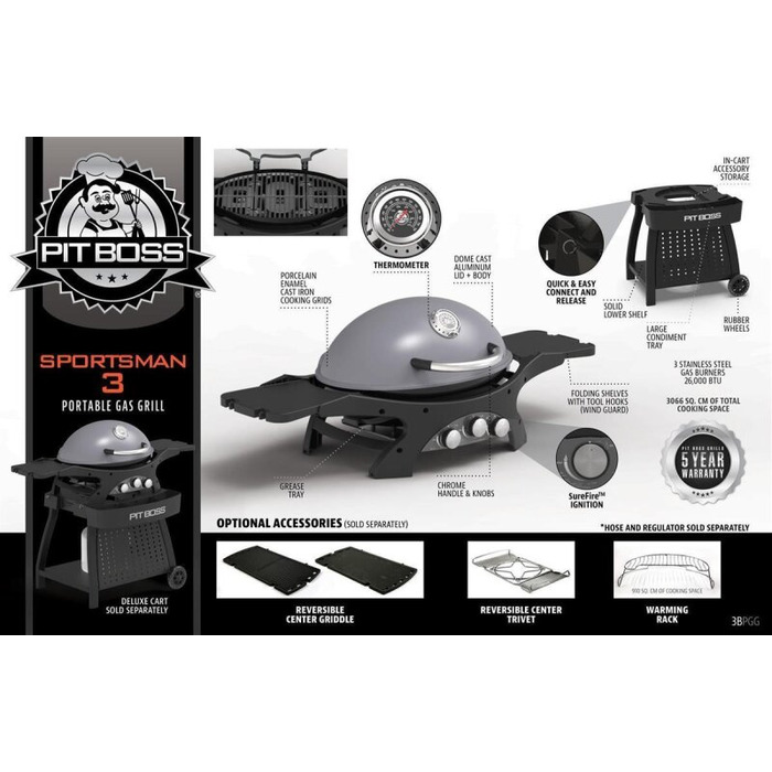 Портативний газовий гриль Sportsman 3 Pit Boss Код: 011108