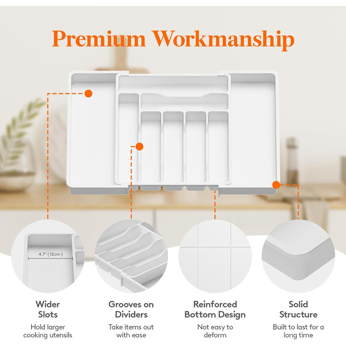 Органайзер для столових приборів 57 х 38 см для шухляд, 9 відділень, білий Lifewit
