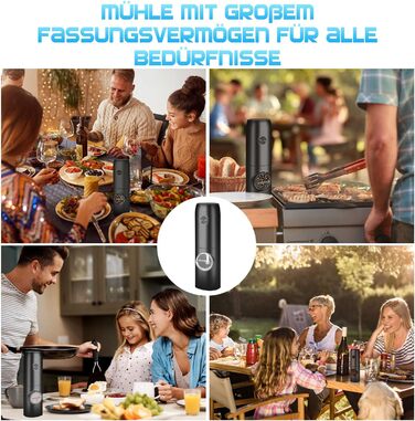 Млин для солі та перцю електричний із зарядною базою, 2 предмети, чорний MILFECH