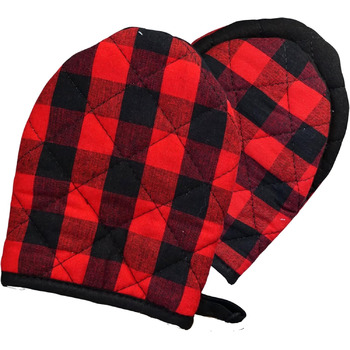 Набір з 2 рукавичок для духовки 14 х 17 см, червоно-чорні в клітинку AMRAMI