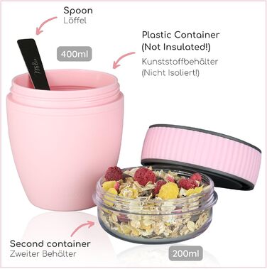 Стаканчик для пластівців Milu 400 мл з назвою MsliMax для йогурту герметичний стаканчик з ложкою (рожевий, пластиковий)