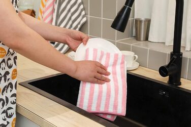 Набір з 8 кухонних рушників з мікрофібри, супервбираючих, мяких і товстих кухонних рушників, в клітинку з петлями для підвішування, 65 х 45 см, (рожевий)