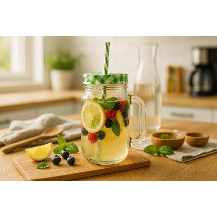 Набор из 6 стаканов для питья с крышкой 450 мл зеленый gouveo