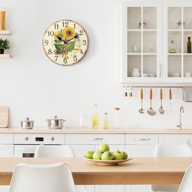 Безшумний настінний годинник Фіолетовий вінтажний, ретро дерев&39яний настінний годинник у стилі шеббі-шик Прикраса без цокання для вітальні, спальні, кухні, офісу 30 см (соняшник)