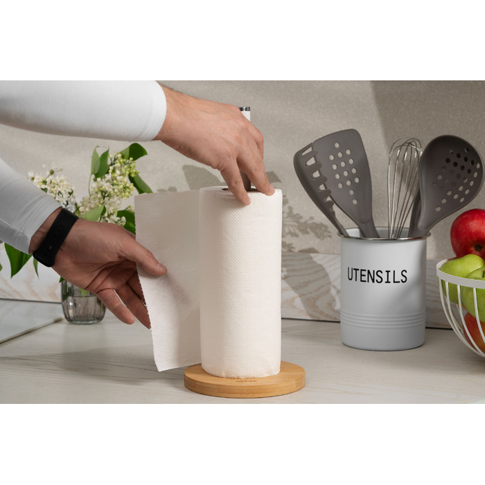 Держатель для бумажных полотенец Ardesto Midori 15х34см, металл, бамбук, белый