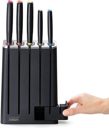 Набір ножів з підставкою і точилкою 6 предметів чорний Elevate SlimBlock Joseph Joseph