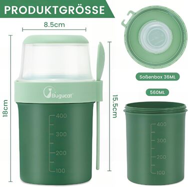 Набір з 2 стаканчиків для пластівців 870 мл з ложкою, рожевий/зелений Bugucat