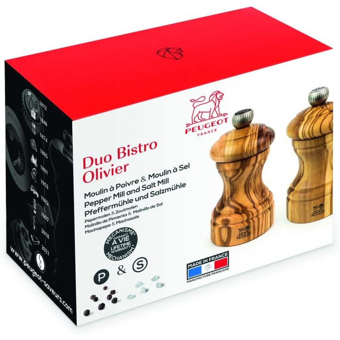 Набір млинів Peugeot Bistro Перець/Сіль, Класичне регулювання помелу, Висота 10 см, Дерево, 2/24291 (Оливкове дерево)