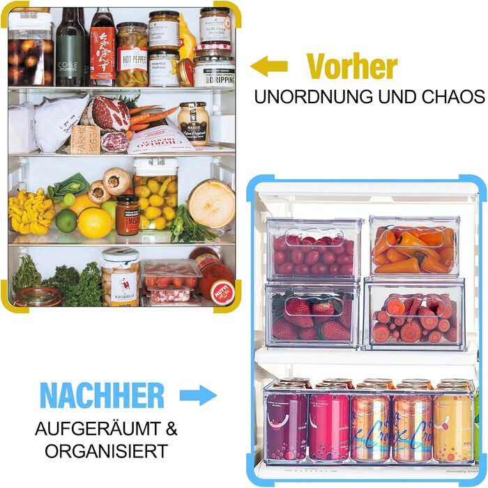 Набір холодильника-органайзера 9 упаковок (3 розміри) Холодильник-органайзер, кухонний органайзер для комори, морозильної камери, шафи, ящика, офісу (3 розміри-9 упаковок-синьо-сірий)