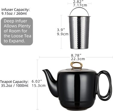 Фарфоровый чайник с ситечком 1л Zens