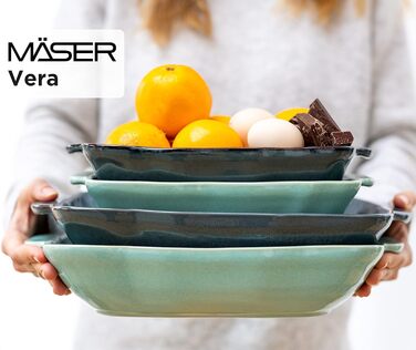 Серія Вера Каструлі з реактивною глазур'ю в наборі з 2 шт. , стійка до подряпин і порізів, прямокутна, керамічна (зелена), 931846