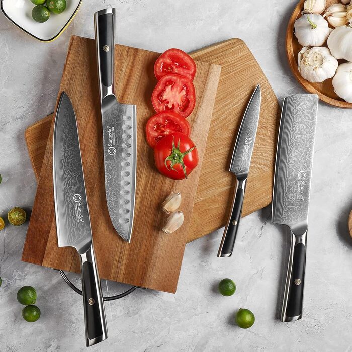 Дамаський ніж Sunnecko 20 см Кухонний ніж шеф-кухаря - гострий ніж з дамаської сталі, кухонний ніж з ергономічною ручкою