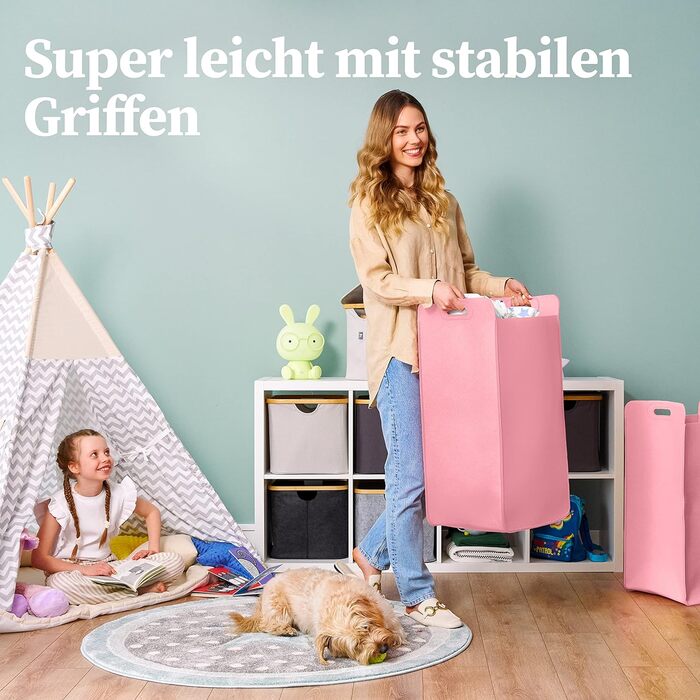 Кошики для зберігання, сумісні з IKEA KALLAX Shelf - Кошик для зберігання деревини Small Anthracite - Коробка для зберігання Полиця Кошик для зберігання - Паперовий ящик Кошик з фетру Складний кошик для білизни (75 л, рожевий)