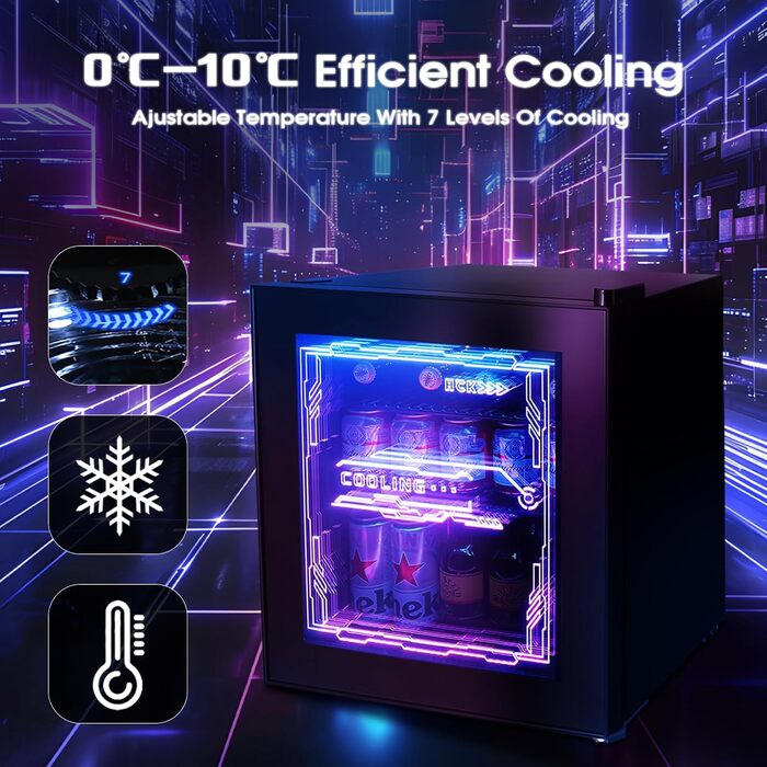Міні-холодильник зі світлодіодним освітленням 48 л чорний HCK