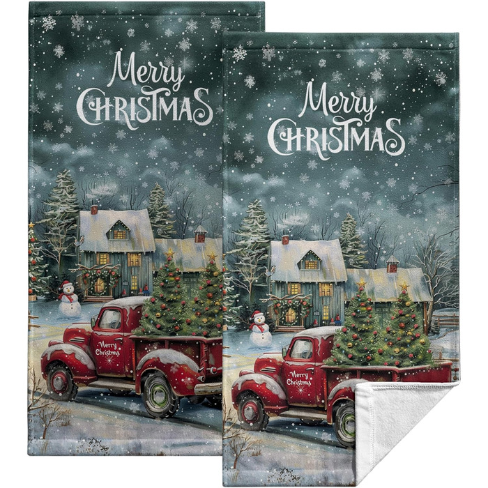 Різдвяні кухонні рушники Kwlegh, рушник для рук, різдвяна ялинка, цукерка-тростина, сніжинка, рушник для пальців, набір з 2 шт. , милий чоловічий банний рушник, високопоглинаючі рушники, 36 x (різдвяна вантажівка)