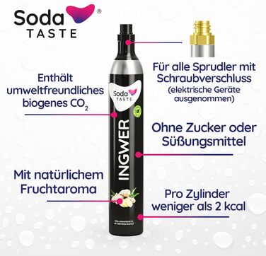 Набір із 2 змінних балонів CO2 SodaTASTE (змінний) для газованок, з натуральним м&39ятним смаком, без сиропу, для приготування до 120 л ароматизованої газованої води, без цукру (УВАГА потрібні 2 порожні балони) (Імбир)