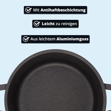 Каструля 10 л алюмінієва зі скляною кришкою 28 см, чорна KHG