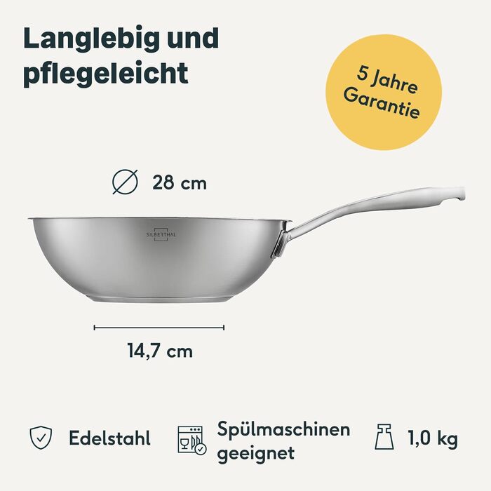 Сковорода вок 28 см нержавіюча сталь Silberthal