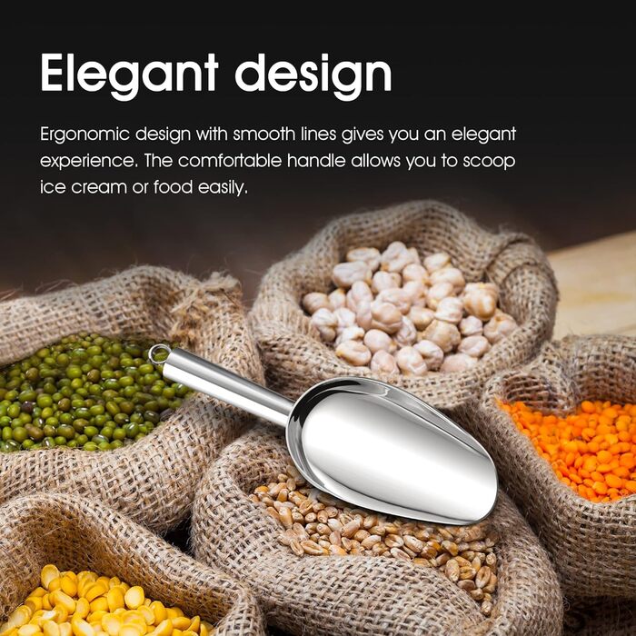Ложка для морозива Herogo, ложка для харчових цукерок з нержавіючої сталі 680 мл, велика металева ложка для борошна для домашніх тварин, кава, цукерки, міцна та світловідбиваюча, можна мити в посудомийній машині 24 унції (680 мл)