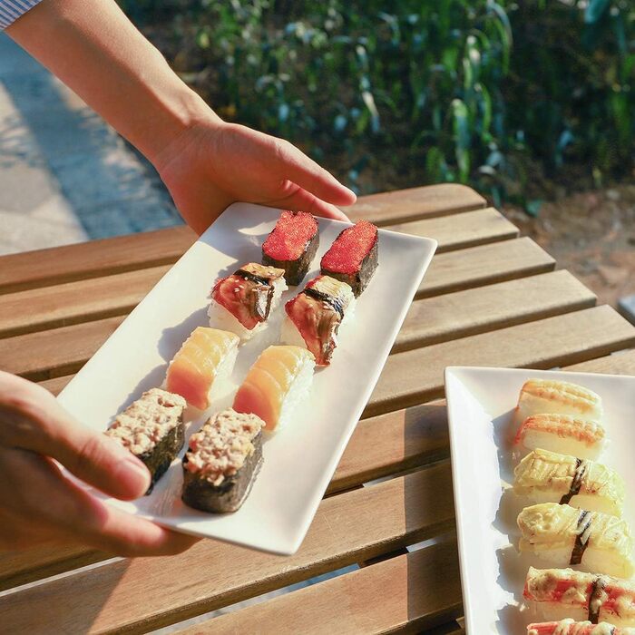 Порцелянова тарілка DOWAN, прямокутні сервірувальні тарілки 30,5 x 15,2 см, білі сервірувальні тарілки для десерту, закусок, м'яса, риби, суші, страв тощо, прямокутні тарілки 4 шт. и 12 дюймів