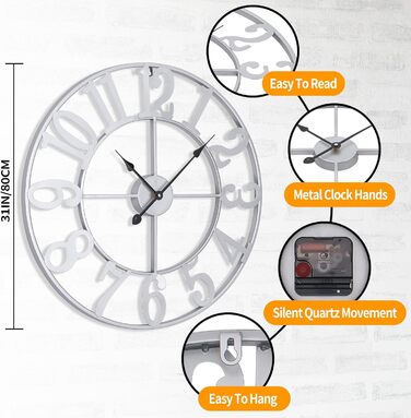 Большие круглые металлические бесшумные настенные часы в винтажном стиле 80 см HAITANG