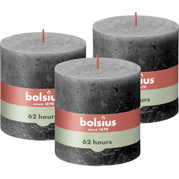 Свічка Bolsius Rustic Pillar XXL - 3 шт. и - 10 x 10 см - Декоративні побутові свічки - Час горіння 62 години - Без запаху - Містить натуральний рослинний віск - Без пальмової олії (антрацит)