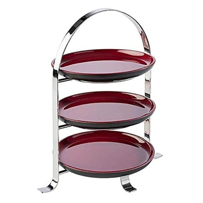 Стійка для сервірування APS високоякісна хромована металева підставка для торта на 3 тарілки з максимальним Ø 27 см - загальна висота 43 см (тарілки в комплект не входять) (3 тарілки - Ø 17см)