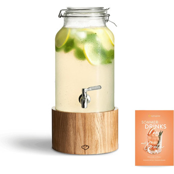 З краном і підставкою з нержавіючої сталі в дубі, диспенсер для лимонаду, вінтажна дизайнерська банка Мейсона (диспенсер для напоїв 5 л)